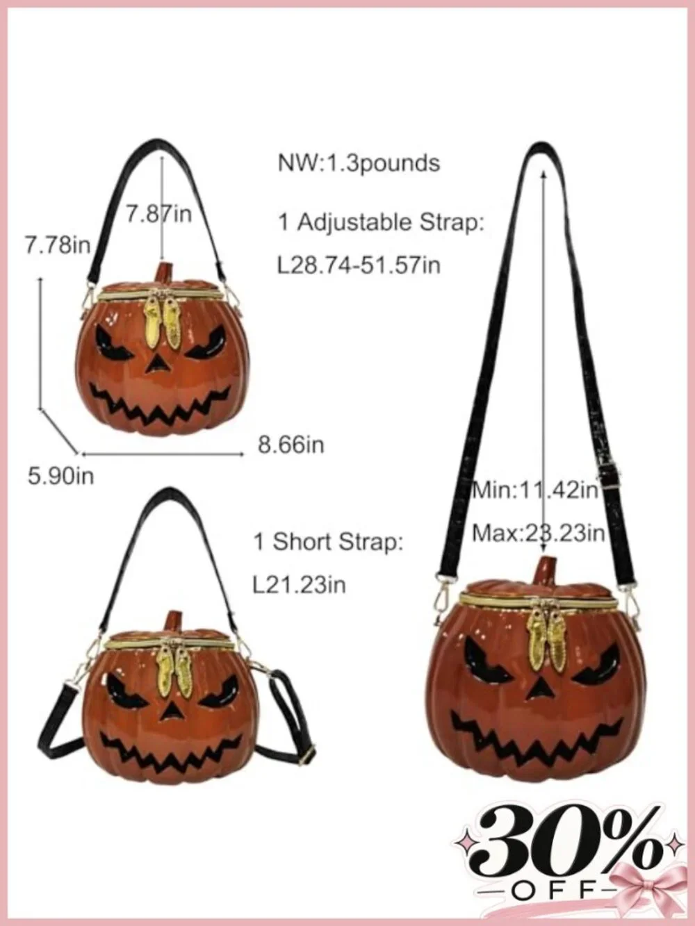 Pumpkin Shaped Crossbody Bag for Women, PVC Waterproof Shoulder Purse Halloween